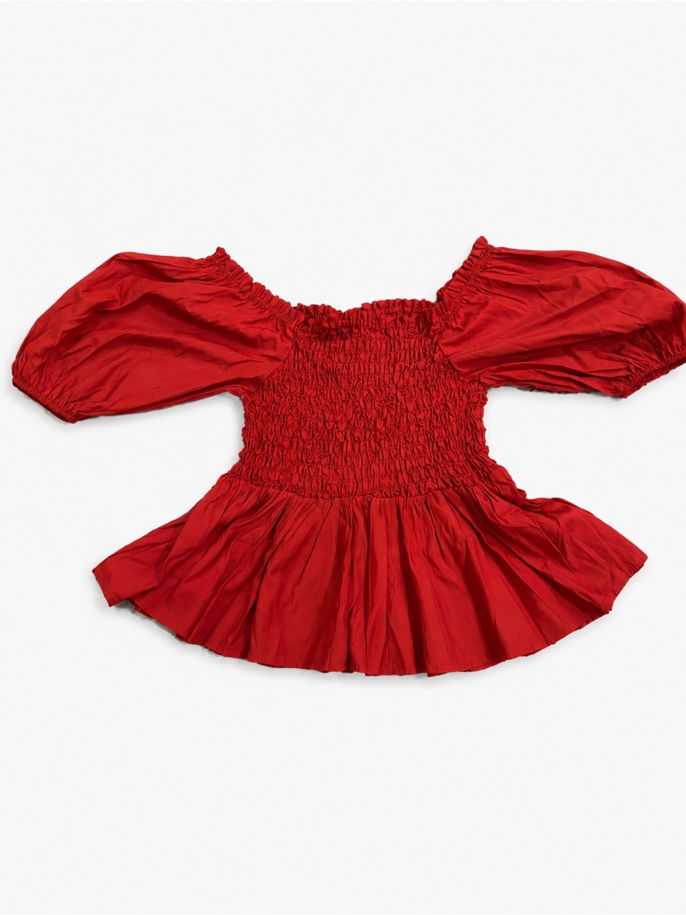 Flying Tomato Red Smocked Off-Shoulder Puff Sleeve Tunic XL